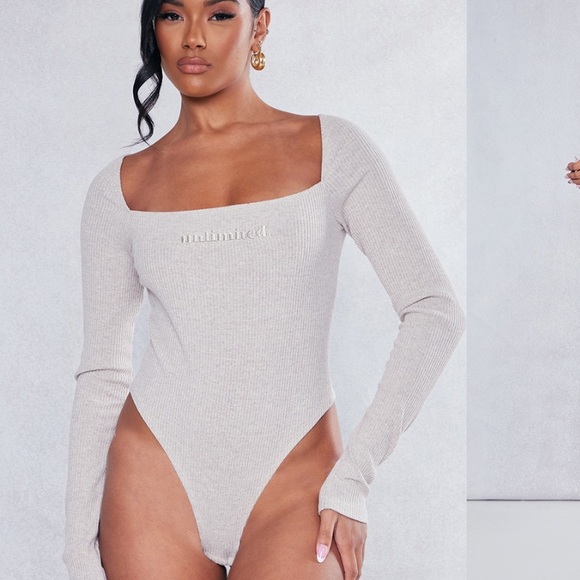 PrettyLittleThing Ribbed Gray Top - Picture 1 of 5